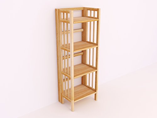 Amayo Home Solid Wood Folding Bookcase Ladder Shelf Standing Bookshelf in Natural Color. Sturdy, Modern & Multi Use for Any Rooms Indoor