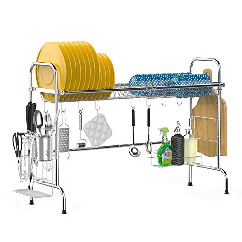 Over The Sink Dish Drying Rack - iSPECLE Stainless Steel Dish Rack Above Sink Shelf Over Sink Drying Rack for Kitchen Counter, Silver
