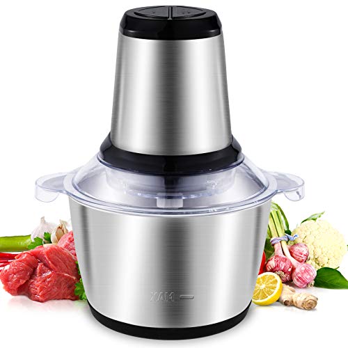 Food Processor Electric, Meat Grinder 8 Cups Small Food Chopper (2L,350W) for Meat, Vegetable, Onion and Fruits, Stainless Steel Bowl and 4 Sharp Blades, 2021 Upgrade