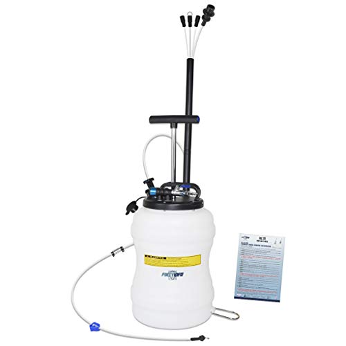 FIRSTINFO Upgraded 10.5 Liter Pneumatic/Manual Oil Extractor/Vacuum Pump Oil Changer w/ 6.5ft Brake Fluid Hose with Check Valve + Hoses Storage + Dust Cover