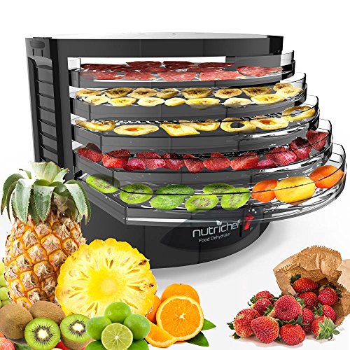 NutriChef Electric Food Dehydrator Machine - Professional Multi-Tier Hanging Food Preserver, Meat or Beef Jerky Maker, Fruit or Vegetable Dryer with 5 Stackable Trays, High-Heat Circulation- PKFD19BK