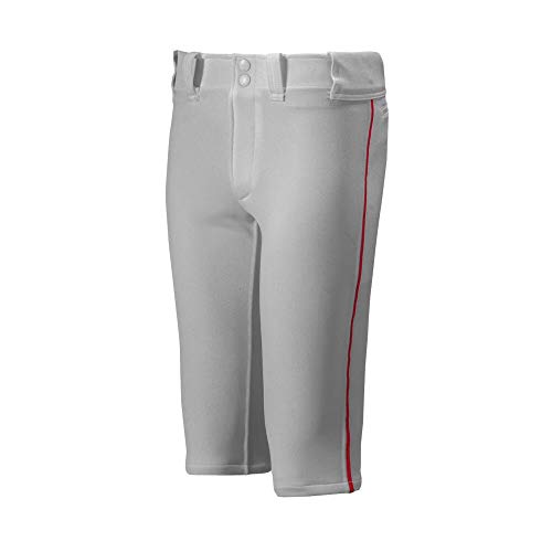 Mizuno Youth Premier Short Piped Pants, Grey/Red, Small