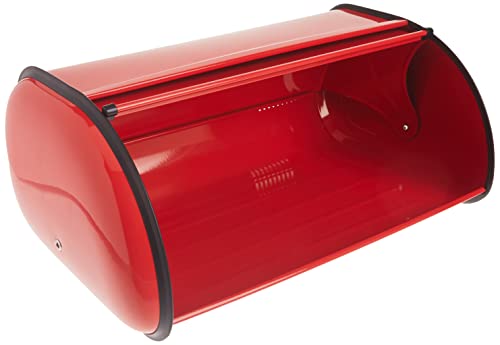 Home Basics Stainless Steel Bread Box with Roll Up Lid, For Easy Kitchen Counter Storage, Bread Bin Holder, Red