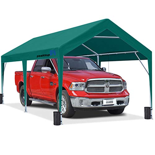 PEAKTOP OUTDOOR 10 x 20 ft Upgraded Heavy Duty Carport Car Canopy Portable Garage Tent Boat Shelter with Reinforced Triangular Beams and 4 Weight Bags