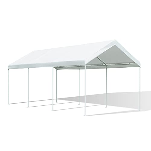 Gardesol Carport, 10’ X 20’ Heavy Duty Car Canopy with Powder-Coated Steel Frame, Easy to Assemble Portable Garage for Car, Boat, Party Tent with 180g PE Tarp for Wedding, Garden, 8 Legs, White