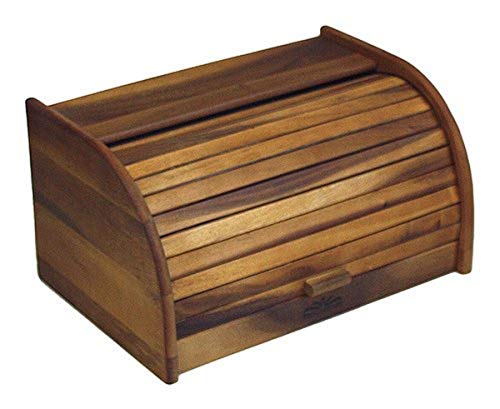 Mountain Woods Large Brown Acacia Wooden Bamboo Bread Box and Storage Container Box with Rolltop Lid for Kitchen - 15.875'x 10.625' x 8.5'