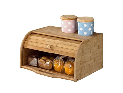Betwoo Natural Wooden Roll Top Bread Box Kitchen Food Storage (Bamboo)