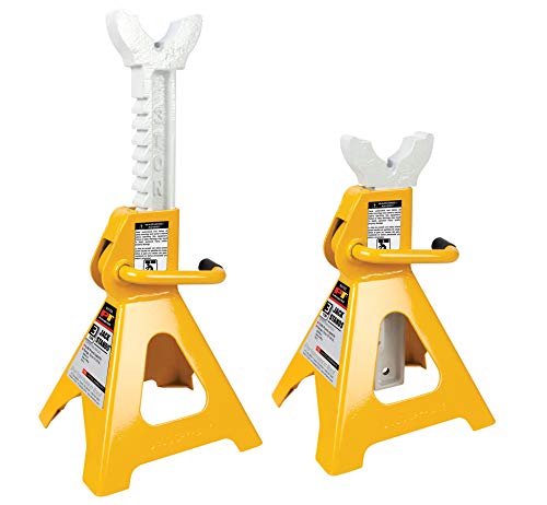 Performance Tool W41022 Ratchet Style Jack Stand Set for Lifting Vehicles During Maintenance, Yellow, 3-Ton
