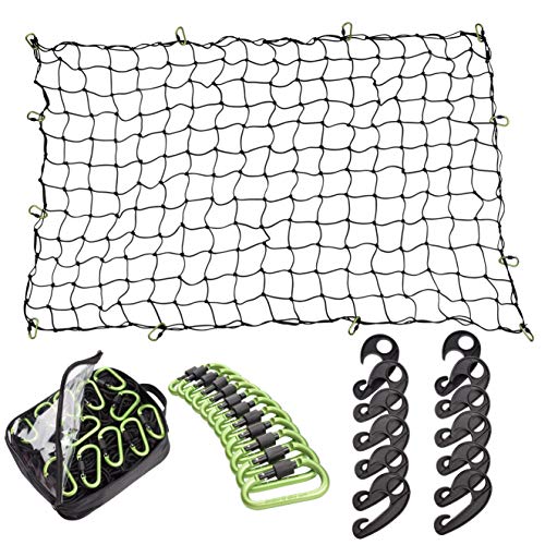 Seah Hardware 4 x 6 FT Super Duty Bungee Cargo Net for Truck Bed Stretches to 8 x 12 FT | 24 Pieces Universal Hooks| Small 4 x 4 Inches Mesh| Universal Heavy Duty Car Rear Organizer Net
