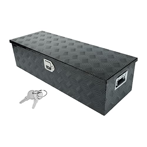 39'X13'X10' Black Aluminum Heavy Duty Pick Up Truck Truck Bed Tool Box Trailer Storage Tool Box w/Lock & Keys