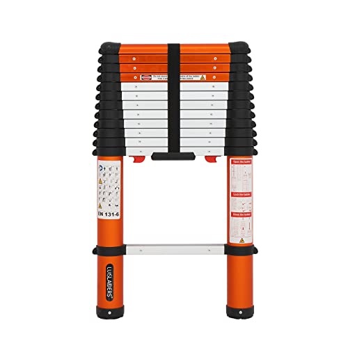 LUISLADDERS Aluminum Telescoping Ladder Telescopic Extension Ladder 330 Pound Capacity One-Button Retraction (12.5 FT)