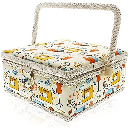 Juvale Retro Style Sewing Basket with Handle (8 x 8 x 4 Inches)