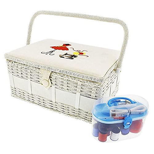 Sewing Basket Organizer with Needles and Kit (13 x 9.5 x 6 In, 30 Pieces)