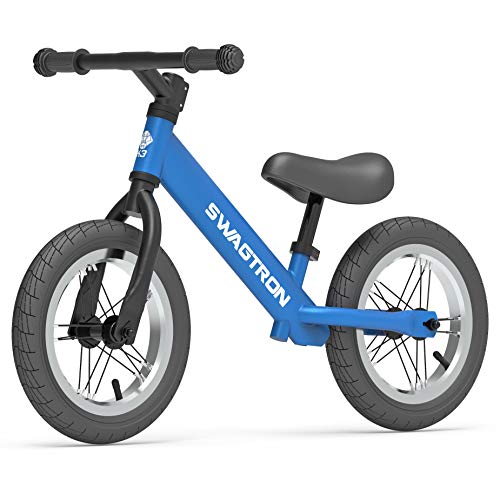 Swagtron K3 12' No-Pedal Balance Bike for Kids Ages 2-5 Years | Air-Filled Rubber Tires | 7 lbs Lightweight | 12'~16' Height Adjustable Seat | ASTM-Certified, Blue, One Size