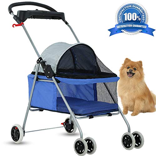 Dog Stroller Pet Stroller Cat Strollers Jogger Folding Travel Carrier Durable 4 Wheels Doggie Cage with Cup Holders 35Lbs Capacity Waterproof Puppy Strolling Cart for Small-Medium Dogs, Cats