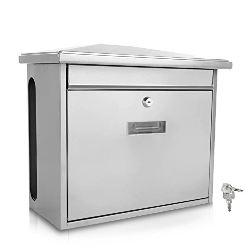 Serenelife Modern Wall Mount Lockable Mailbox Commercial Rural Home Decorative & Office Business Parcel Box Packages Drop Slot Secure Lock SLMAB08 Metallic Gray