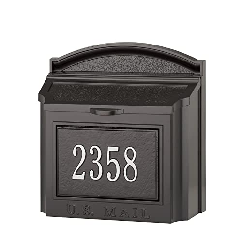 Whitehall Custom Wall Mount Mailbox, Personalized House Number Mail Box, Aluminum Locking Mailbox - Black/Silver