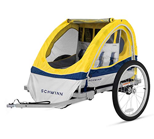 Schwinn Echo Child Bike Trailer, Double Baby Carrier, Canopy, 20-inch Wheels, Yellow