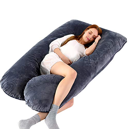 COMHO Full Body Pregnancy Pillow, U Shaped Maternity Pillow with Removable Velvet Cover, Support Back/Neck/Head - Gray