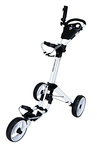 Qwik-Fold 3 Wheel Push Pull Golf CART - Foot Brake - ONE Second to Open & Close! (White/White)