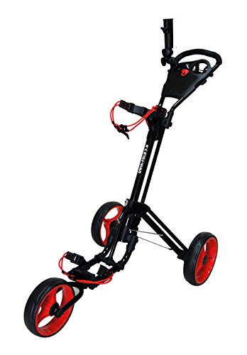 Qwik-Fold 3 Wheel Push Pull Golf Cart, Patented Bullet System and Foot Brake, ONE Second to Open and Close! (Black/Red) (933-3.0-BLK/RED)