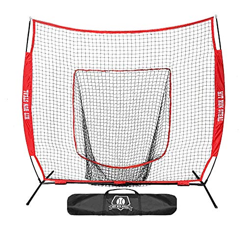 Hit Run Steal Practice Baseball and Softball Heavy Duty Large Hitting Net and Carrying Bag (Red)