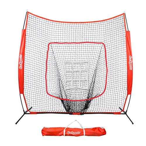 GoSports 7'x7' Baseball & Softball Practice Hitting & Pitching Net with Bow Frame, Carry Bag and Bonus Strike Zone, Great for All Skill Levels