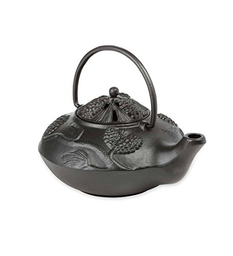 Plow & Hearth 12130-BK Cast Iron Wood Stove Kettle Steamer with Pine Cone Design, In Black, 2.5Qt