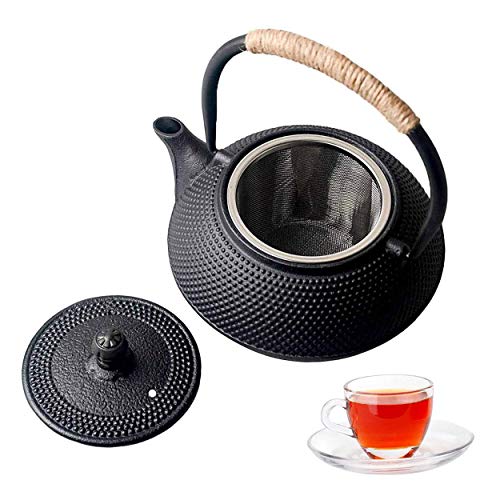 Hwagui Tea Kettle, Japanese Cast Iron Teapot, Tea Pot with Infuser for Loose Tea, Cast Iron Tea Kettle Stovetop Safe, 650ml/23oz