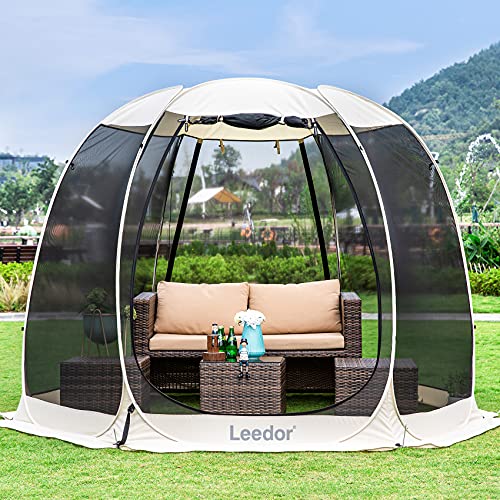 LEEDOR Gazebos for Patios Screen House Room 4-6 Person Canopy Pergolas Mosquito Net Camping Tent Dining Pop Up Sun Shade Shelter Mesh Walls Not Waterproof Beige,10'x10'