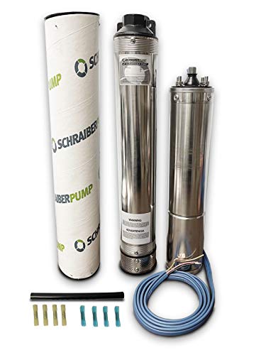 SCHRAIBERPUMP 4' Deep Well Submersible Pump 1HP, 230v, NEW EXCLUSIVE AXIAL LOAD DESIGN, 242'head, 105PSI max, 22GPM, 2wire, Thermal Protection, stainless steel, 100% COPPER WINDING includes splice kit