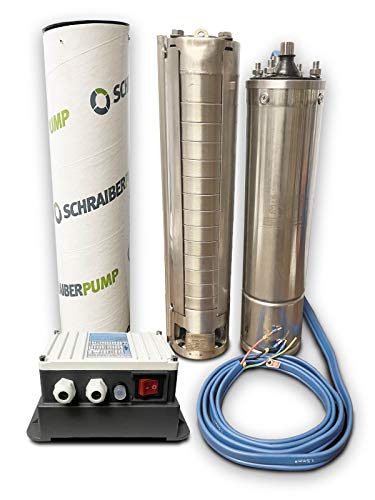 SCHRAIBERPUMP 4' SUBMERSIBLE DEEP WELL PUMP STAINLESS STEEL IMPELLERS - 1.5HP - 403 FT - 21 GPM - 230V - SUBMERSIBLE PUMP - MODEL 4S3132M - 100% COPPER WINDING - INCLUDES WIRE SPLICE KIT