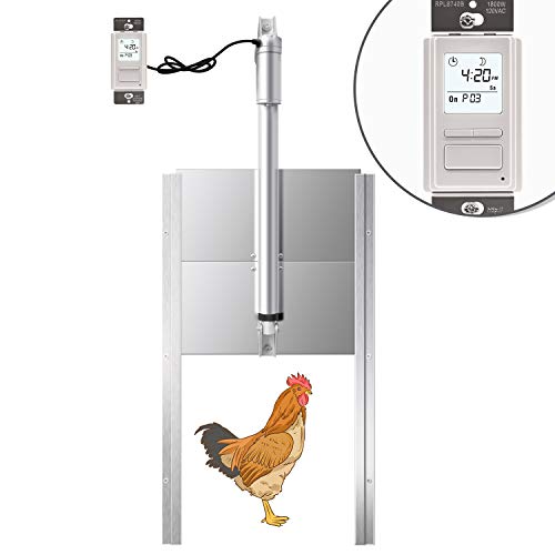 Haoguo Automatic Chicken Coop Door Opener Kit with Programmable Timer Controller, Automatically Open and Close Your Coop Door at The Sunrise and Sunset