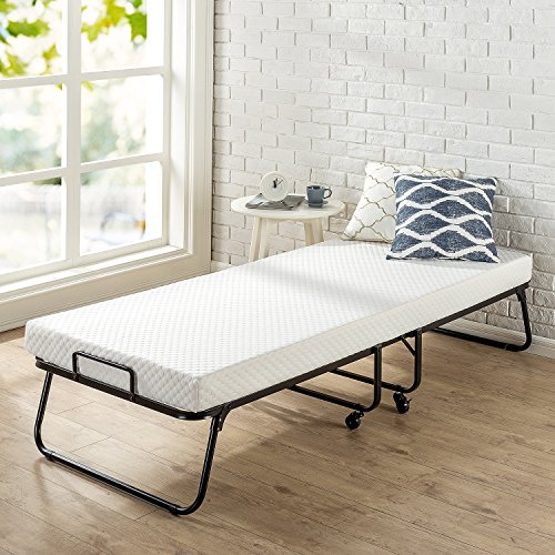 Zinus Roll Away Folding Guest Bed Frame with 4 Inch Comfort Foam Mattress, Narrow Twin