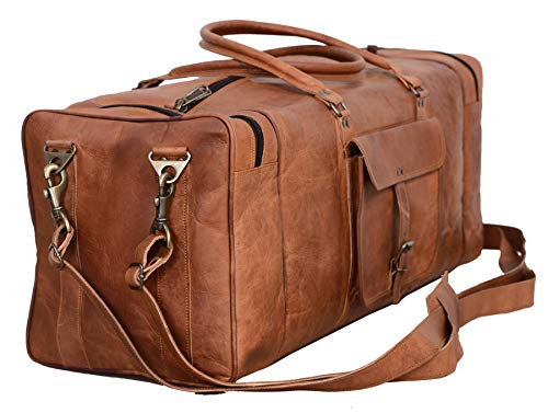 Leather Duffel Bag 28 inch Large Travel Bag Gym Sports Overnight Weekender Bag by Komal's Passion Leather (Brown)