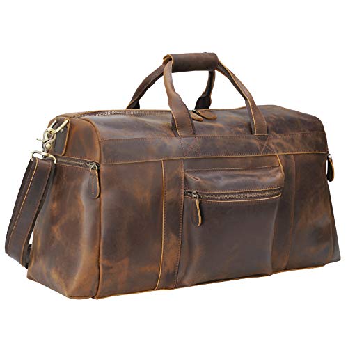 Polare 20'' Full Grain Cowhide Leather Weekender Duffle Bag Overnight Luggage Travel Duffel Bag For Men
