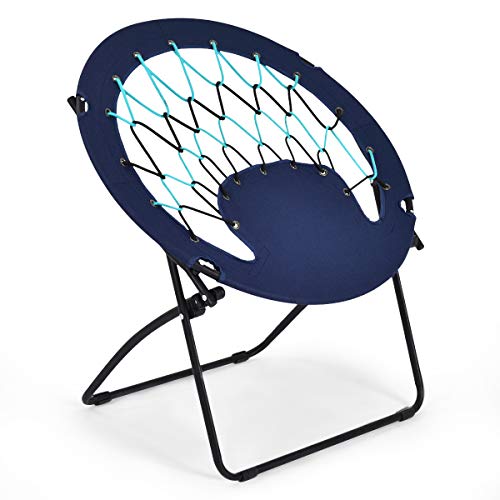 Giantex Folding Bunjo Bungee Chair, Outdoor Camping Gaming Hiking Chair, Perfect for Garden Patio, Web Chair Portable, Steel Bungee Dish Chairs for Adults Kids, Blue