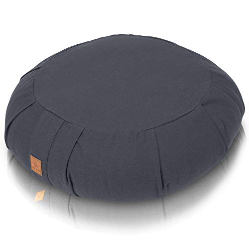Seat Of Your Soul Meditation Cushion Gray – 10 Colors Round Yoga Pillow; Zipper Organic Cotton Zafu Cover & Extra Liner to Adjust USA Buckwheat Hulls; Floor Pouf for Sitting Kids, Men or Women