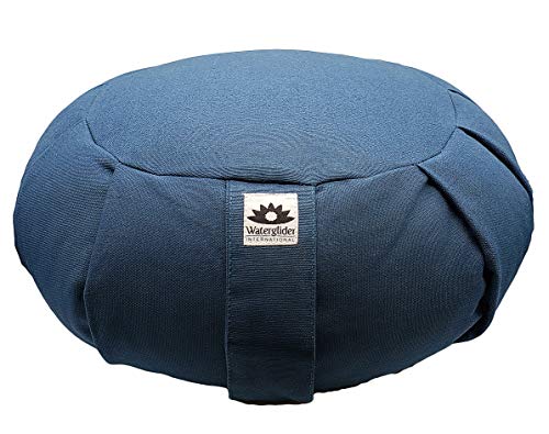 Waterglider International Zafu Cushion, Yoga Meditation Pillow with USA Buckwheat Fill - Twilight Blue