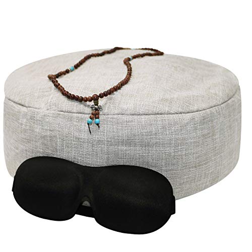Buckwheat Meditation Cushion(Off-White) Plus Eye Mask, Mala Necklace, and E-Book - Improve Posture and Never Suffer from Numb Limbs Again | Use as a Zafu Yoga Bolster | Large One Size Fits All