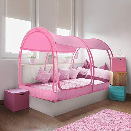 Alvantor Mosquito Net Bed Canopy Tents Dream Tents Privacy Space Twin Size Sleeping Tents Indoor Pop Up Portable Frame Breathable Cottage Pink (Mattress Not Included)