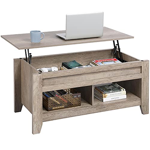Yaheetech Lift Top Coffee Table with Hidden Storage Compartment & Lower Shelf, Dining Table Farmhouse for Living Room, 24.2in H, Gray
