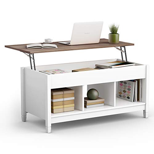 Tangkula Wood Lift Top Coffee Table, Modern Coffee Table w/Hidden Compartment and Open Storage Shelf for Living Room Office Reception Room, Lift Coffee Table (White)