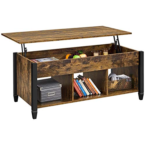 Yaheetech Rustic Coffee Table, Lift Top Coffee Table with Hidden Storage Compartment & Shelf, Lift Tabletop Pop-Up Center Table for Living Room, 47.5in L