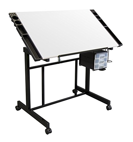 Studio Designs Deluxe Craft Station, Top Adjustable Drafting Table Craft Table Drawing Desk Hobby Table Writing Desk Studio Desk with Drawers, 36''W x 24''D, Black/White