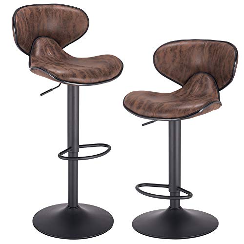 PRAISUN Adjustable Bar Stools Set of 2, Swivel Counter Chairs with Back, Barstool for Kitchen, Vintage Fabric Brown
