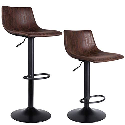 SUPERJARE Bar Stools Set of 2 - 360° Swivel Barstool Chairs with Back, Adjustable Height Bar Chairs, Modern Pub Kitchen Counter Height, Retro Brown, Fabric