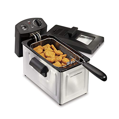 Hamilton Beach Professional Grade Electric Deep Fryer, Frying Basket with Hooks, 1500 Watts, 3 Ltrs with Viewing Window, Stainless Steel