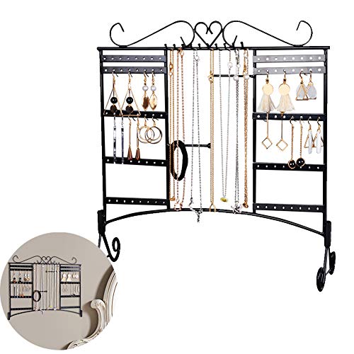 ComCreate Jewelry Organizer Stand with Removable Foot Large Capacity Jewelry Stand with 80 Holes/10 Hooks and 2 Crossbars
