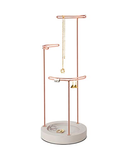 Umbra Tesora 3-Tier Jewelry Stand, Earring Holder, Accessory Organizer and Display, Concrete/Copper